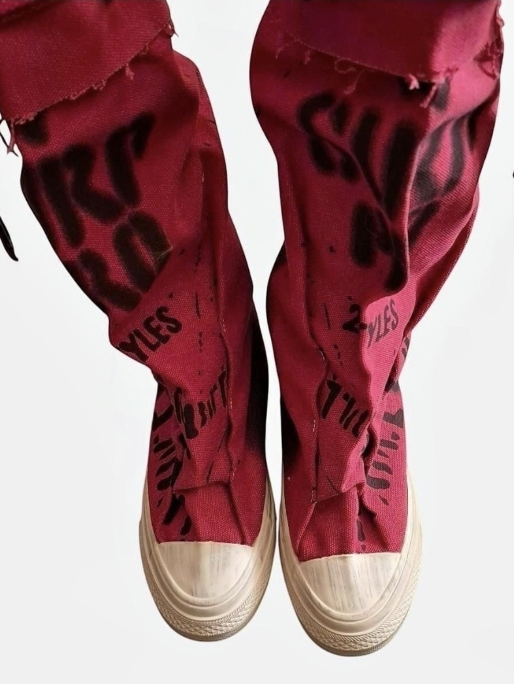 handmade/stitched Red/black canvas boots with a punk vibe..Best Seller, unique..